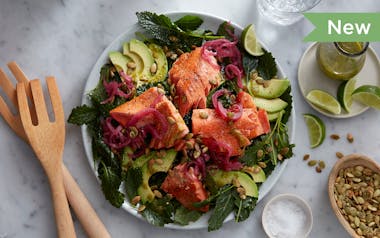 Seared Salmon Salad with Kale & Avocado