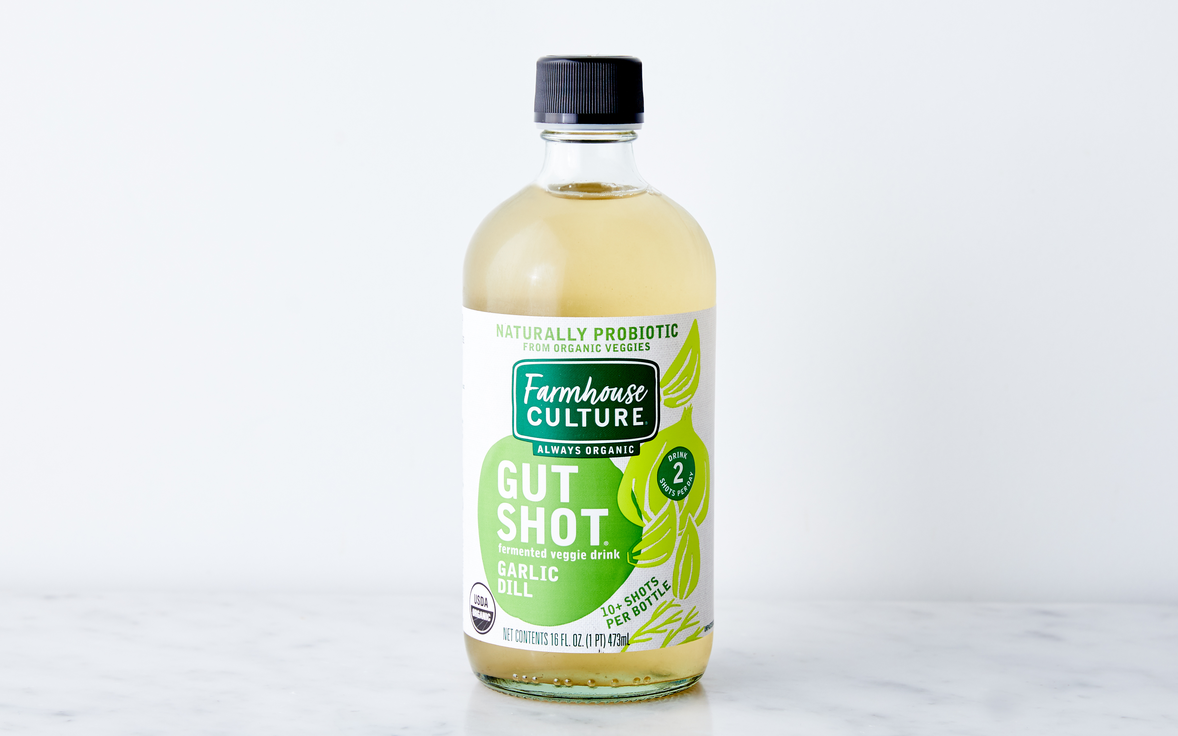 Organic Garlic Dill Pickle Probiotic Gut Shot 16 fl oz Farmhouse