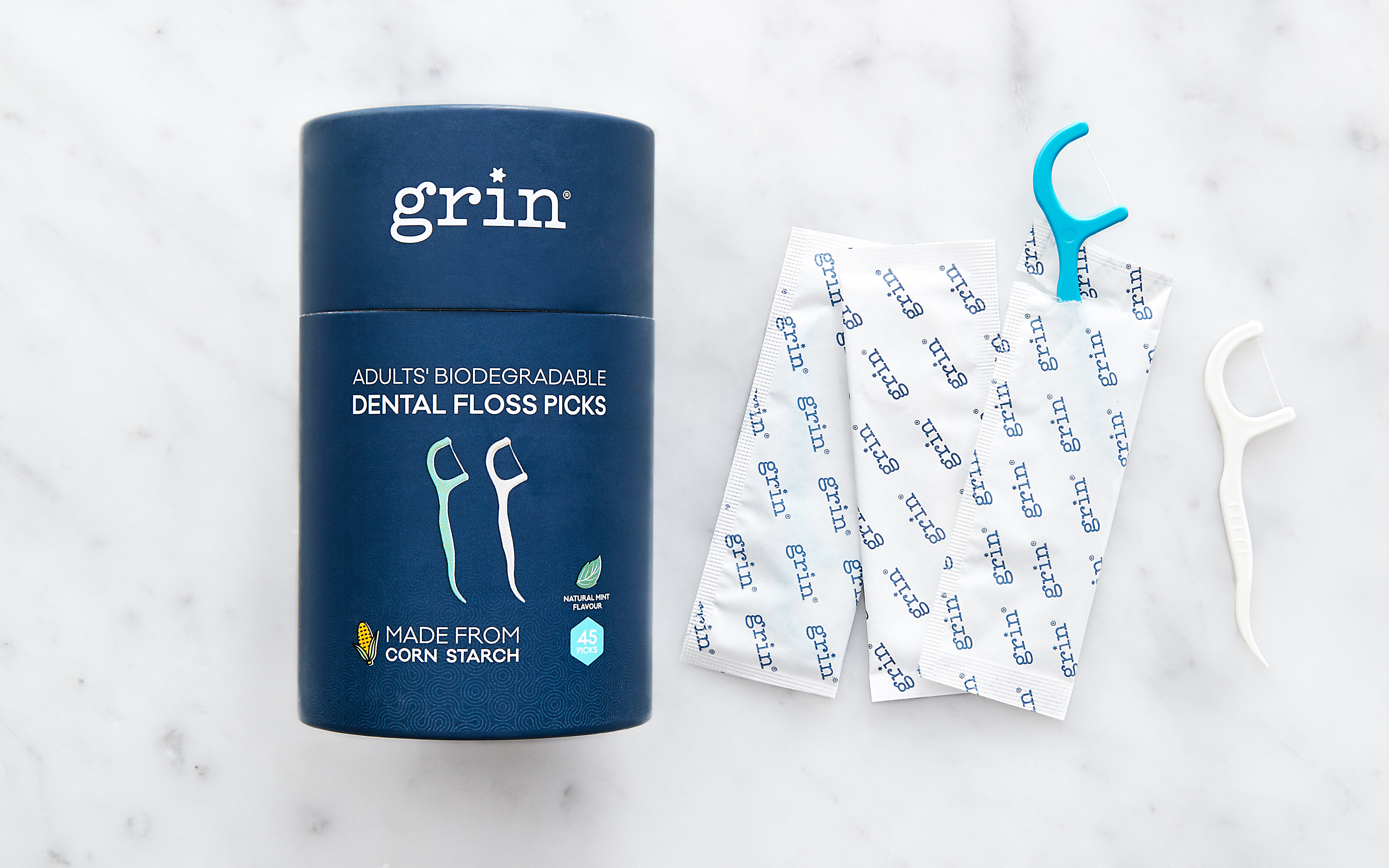 Adult Biodegradable Dental Floss Picks 45 count Grin Natural