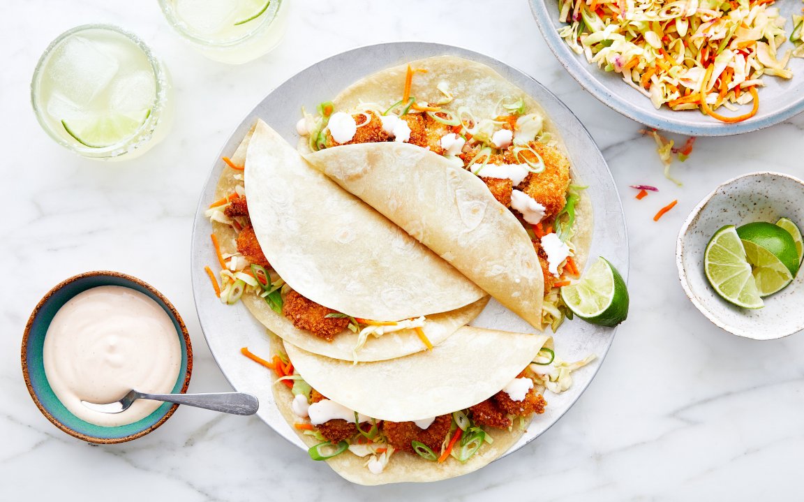 Crispy Shrimp Tacos with Slaw Spicy Crema Kit servings