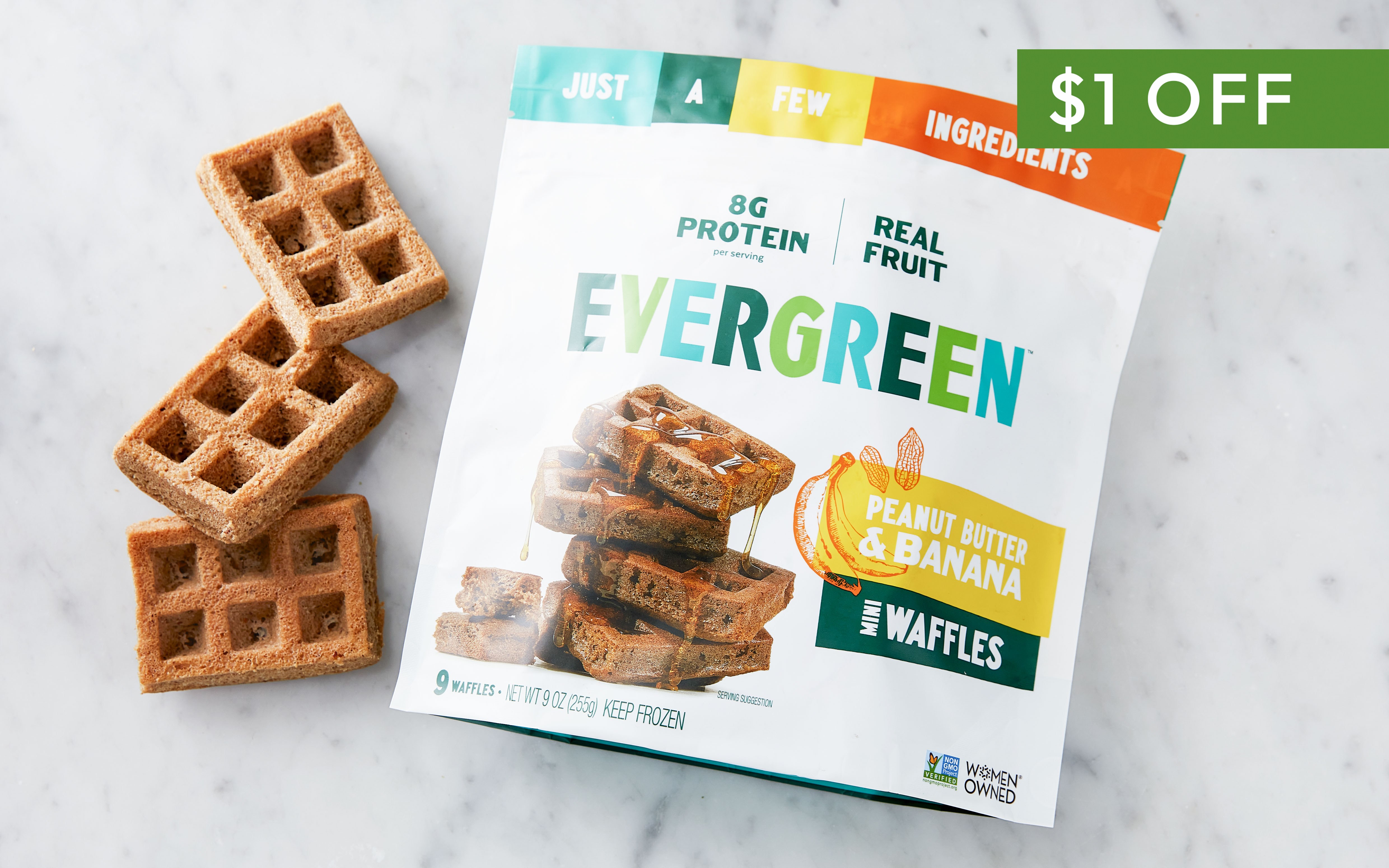 Peanut Butter & Banana Frozen Waffles 9 oz Evergreen Waffles Good