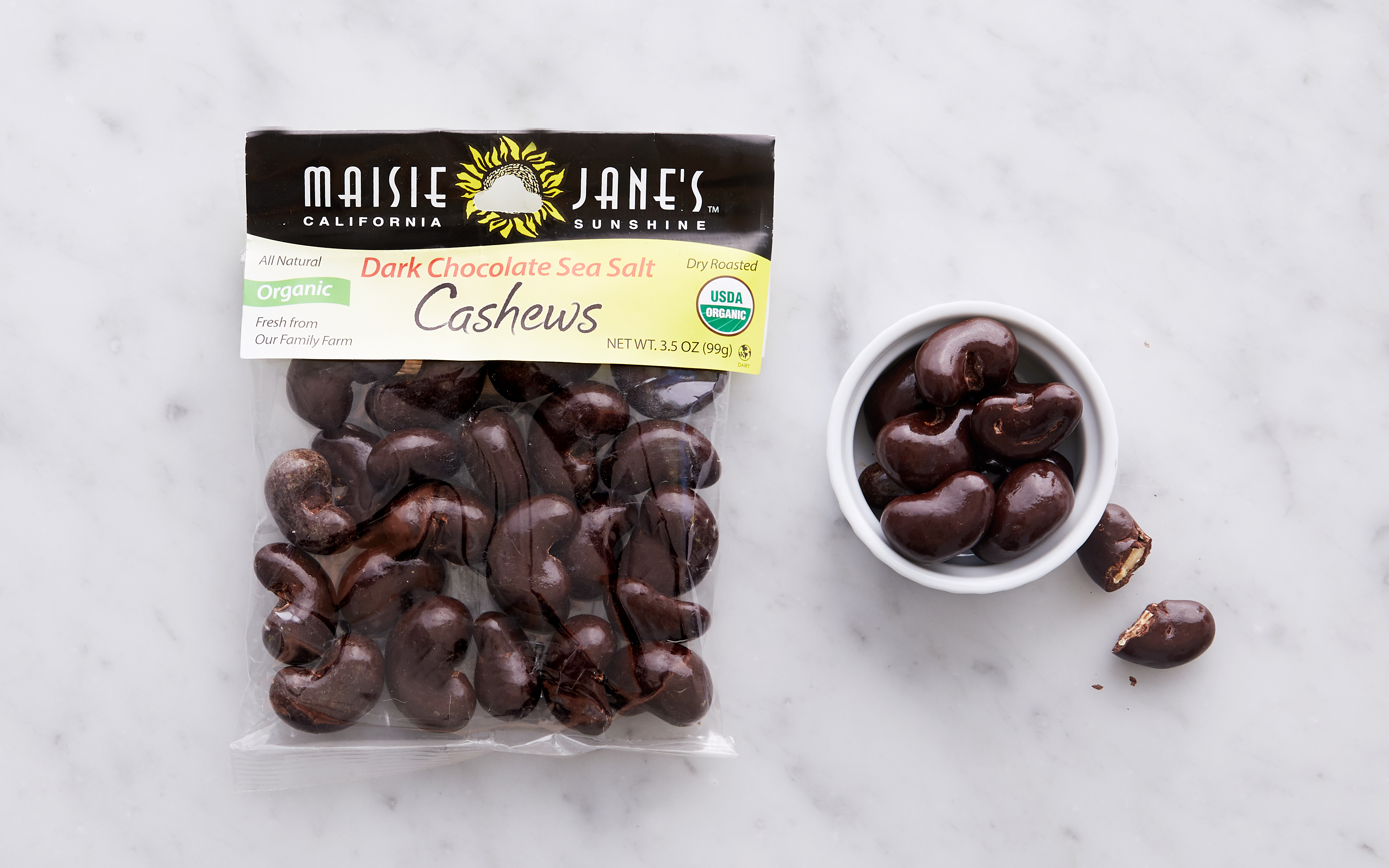 Organic Dark Chocolate Sea Salt Cashews 3.5 oz Maisie Jane's Good